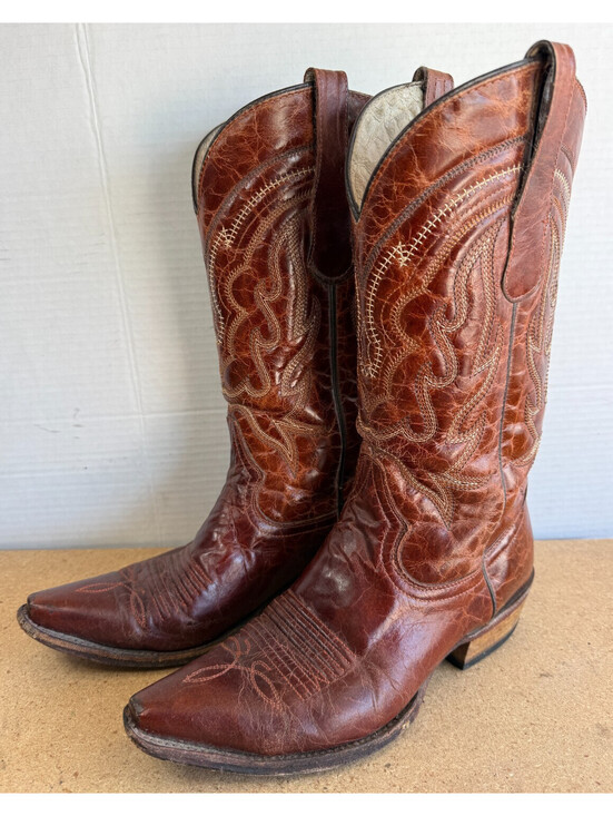 Circle G Shoes - Circle G Boots L5090 Brown Leather Embroidered Snip Toe Western Women's Size 7 D